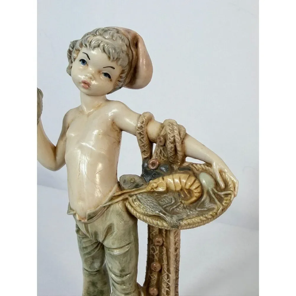 VTG Fontanini Depose Italy Carrara Marble Simonelli Boy with Fish 7